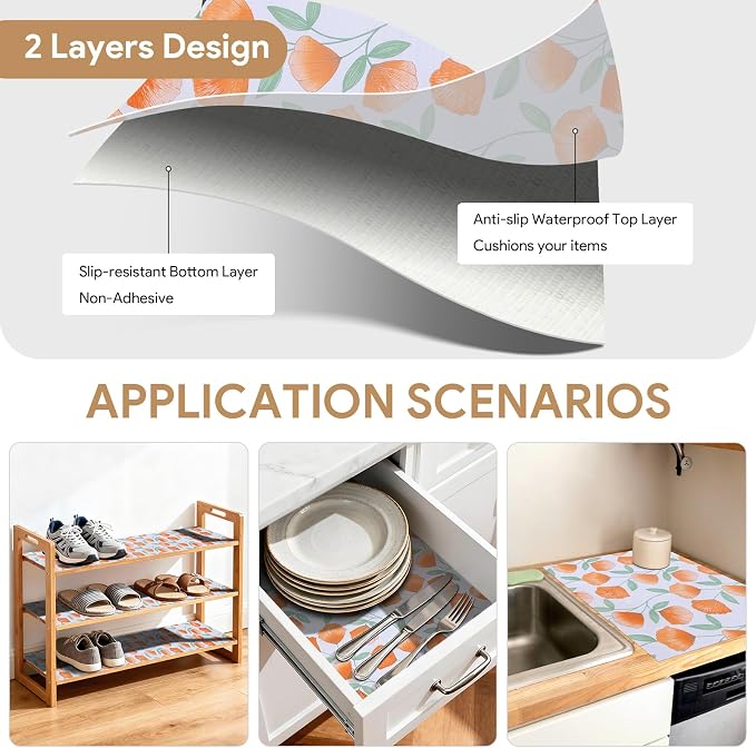 Shelf and Drawer Liner for Kitchen Cabinets 17.7'' X 96'' Non Adhesive Shelf Paper Strong Grip Anti Slip Cabinet Liners for Shelves, Oil-Proof Waterproof Cupboard Liner