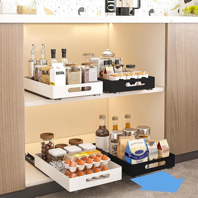 Pull Out Drawers for Cabinets Expandable Drawer Pull Out Drawers Storage Shelves for Kitchen Cabinets Stainless Steel Pull Out Drawer No Drilling and Nailing Required
