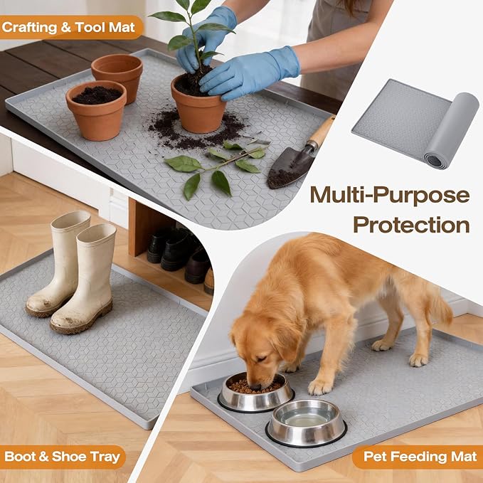TRZZ Silicone Waterproof Under Sink Mat 31" x 22", Drip Tray and Cabinet Liner for Kitchen and Bathroom, Prevents Water Damage and Organizes Cabinets (Grey)