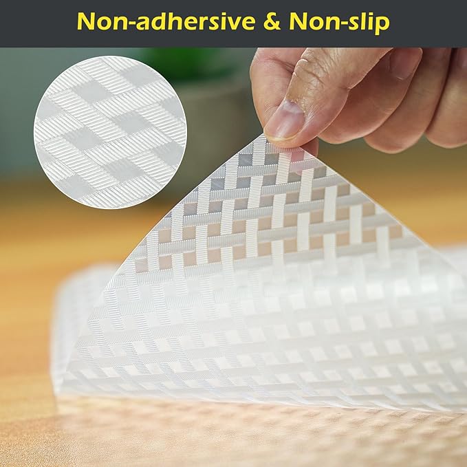 Refrigerator Liner, Waterproof Shelf and Drawer Liners for Kitchen Cabinet, Bathroom Under Sink Mat Non Adhesive Fridge Liner EVA Place Mats Roll - Clear 17.7"×118"