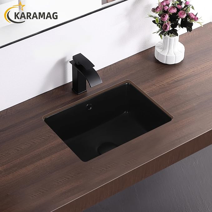 16 Inch Matte Black Undermount Bathroom Sink Small Rectangle Undermount Sink Black Under Counter Bathroom Sinks with Overflow (15-3/4"x11-3/4")