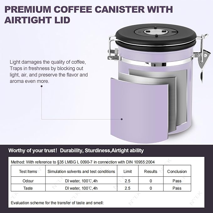 ShanSon Coffee Canister Airtight, Stainless Steel Bean Storage Container with Date Tracker & Scoop, Grounds Sugar Flour Tea Cereal Fits Kitchen Pantry, Ideal Gift for Coffee Lovers,22oz, Purple