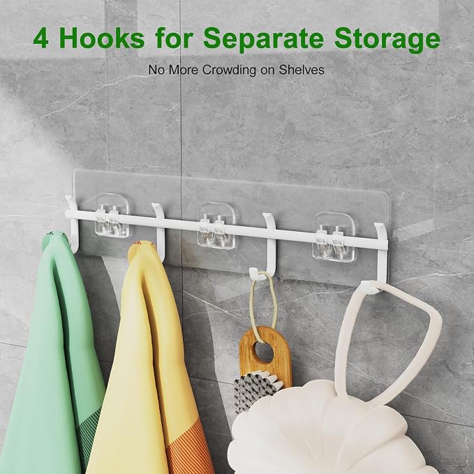 Adhesive Shower Caddy 6 Pack Rustproof Shower Shelves for Inside Shower No Drilling Bathroom Organizers and Storage Rack with Soap Holder Clear