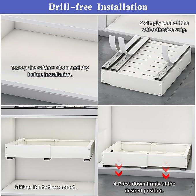 1/2 Pack Pull Out Cabinet Organiser, Extendable Slide Out Drawers, No Drilling and Nailing, for Kitchen Cupboard, Living Room, Home(Size:1 Pack,Color:White)