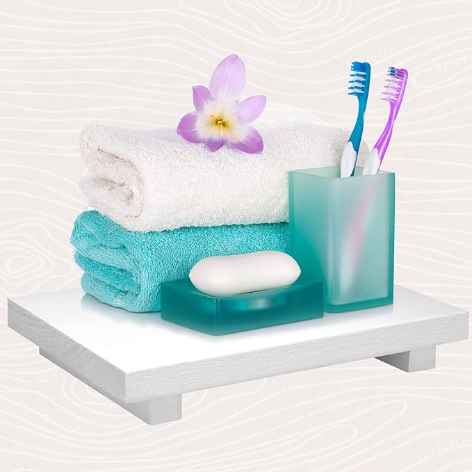 Nuogo Wood Riser Tray Soap, Stand Soap Tray for Kitchen Sink, Wood Pedestal for Kitchen Counter Sink Stand Decorative Rustic Bathroom Dishes Plant Bottles Candles Display(12 x 7 Inch,White)