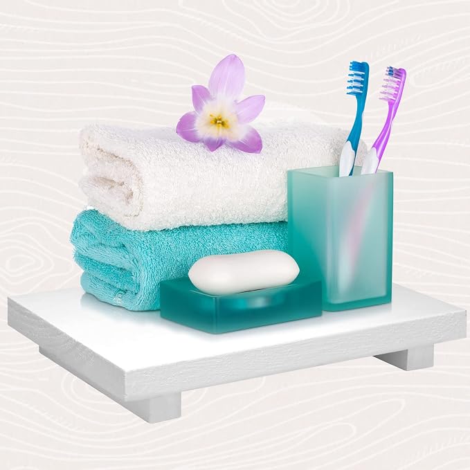 Nuogo Wood Riser Tray Soap, Stand Soap Tray for Kitchen Sink, Wood Pedestal for Kitchen Counter Sink Stand Decorative Rustic Bathroom Dishes Plant Bottles Candles Display(9 x 6 Inch,White)