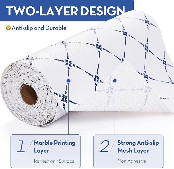 Drawer Shelf and Cabinet Liner, Thick Strong Grip,Shelf Liners Non-Adhesive Liners Protect Kitchen Cabinets and Cupboard, Bathroom Drawers,Under Sink Mat, 23.6IN X 20FT, Blue Stripe