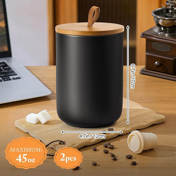 Coffee Container Jar with Lid, Ceramic Kitchen Food Storage Jars for Spice Sugar Cookie, Large Capacity Decorative Jars for Coffee Bar, Black & 45 fl.oz