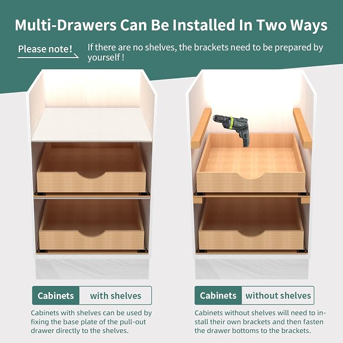 Pull Out Drawers for Kitchen Cabinets, Pull Out Cabinet Organizer, Fully Assembled Wood Cabinet Pull Out Drawer, Fast and Easy DIY Installation, 14”W x 21”D