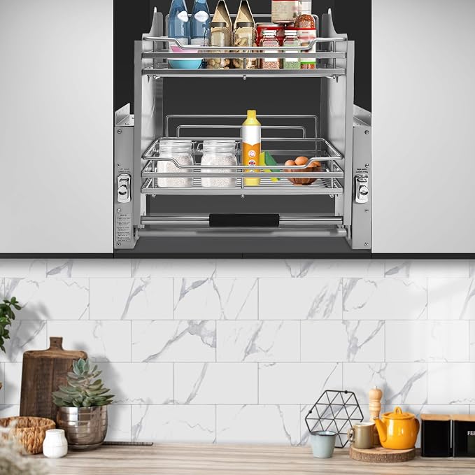 2-Tier Stainless Steel Pull-down Organizer, Ideal Slide out Spice Rack for Cabinet, Blind Corner Cabinet with 4 Baskets (Pull-down)