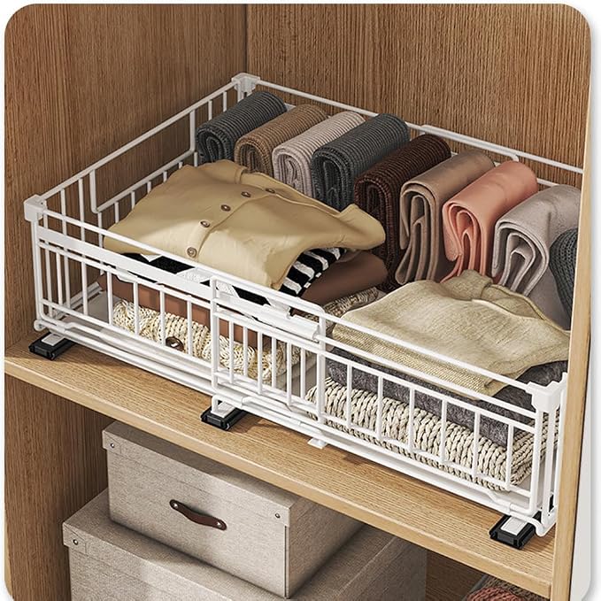 Expandable Pull Out Cabinet Organiser, No Drill Adhesive Slide Out Kitchen Drawer Shelf Durable Metal for Under Sink, Cupboard, Pantry, Adjustable Width (12.8"-19.7") (Style B Black, 2 Pack)