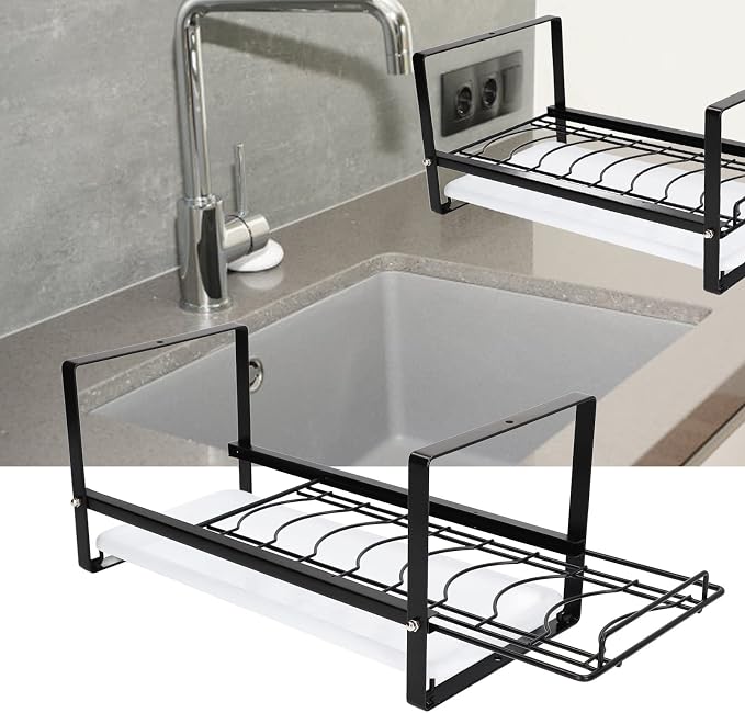 Kitchen Cabinet Storage Shelf Rack Durable Organization for Home (Black)