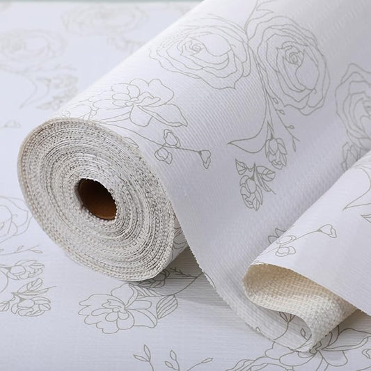 Floral Drawer Liner for Kitchen Cabinet 12 in x 30FT, Non-Adhesive Shelf Liner Non-Slip Strong Grip Cabinet Liners, Thickened Shelf Paper Easy to Clean for Tool Box Pantry, Cupboard Liner, Gray