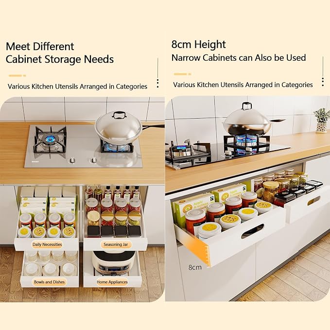Pull Out Drawers for Cabinets Expandable Drawer Pull-Out Cabinet Organizer Pull-Out Cabinet Organizer Drawer with Handle Pull-Out Drawer Kitchen Cabinet Pull-Out Drawers, 43*35*6cm, White