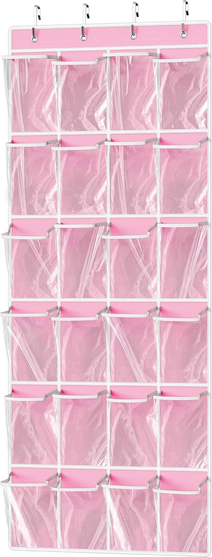 Simple Houseware 24 Pockets Large Clear Pockets Over The Door Hanging Shoe Organizer, Pink (56" x 22.5")