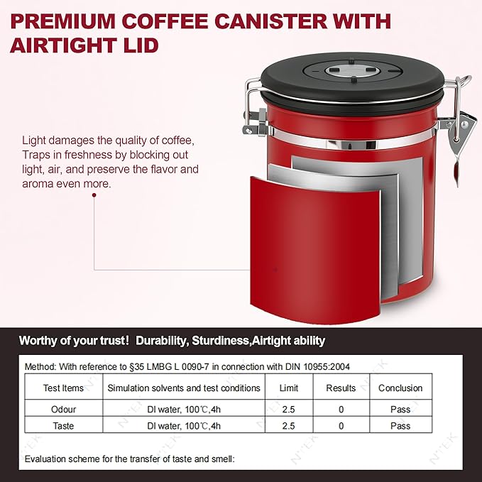 ShanSon Coffee Canister Airtight, Stainless Steel Bean Storage Container with Date Tracker & Scoop, Grounds Sugar Flour Tea Cereal Fits Kitchen Pantry, Ideal Gift for Coffee Lovers,16oz,Red