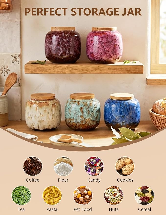 Simcat Ceramic Storage Jars, Exquisite Glaze Food Canisters for Kitchen Spice Storage, Tea Caddy Storage, Coffee Jar, Condiment Jar with Seald Lid (Rose wine)