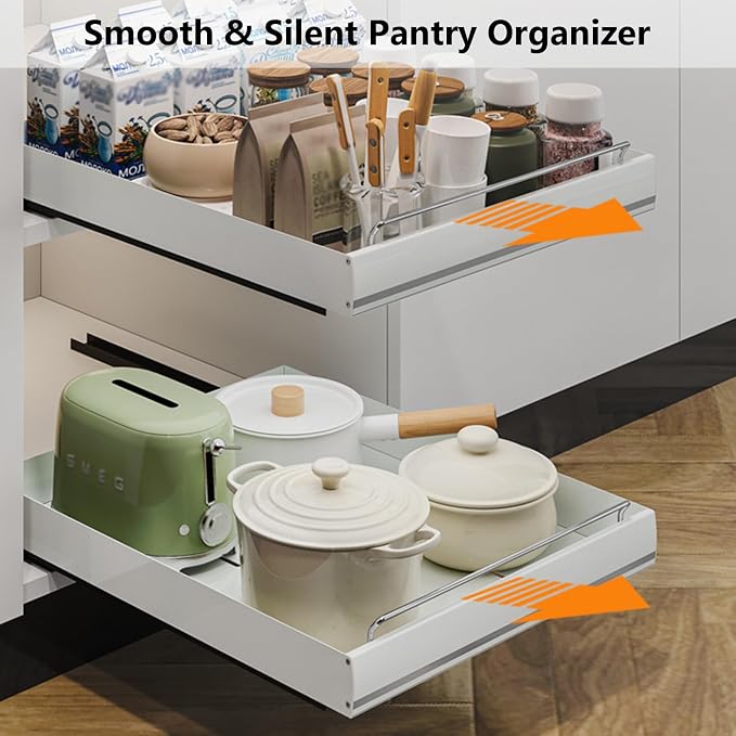 Stainless Steel Pull Out Cabinet Organizer, Pull Out Drawers for Cabinets, Slide Out Drawers for Kitchen Cabinets, Bathroom Cabinet Organizer, Pantry, No Drill,15.7" w*15.7" dx2.36 h