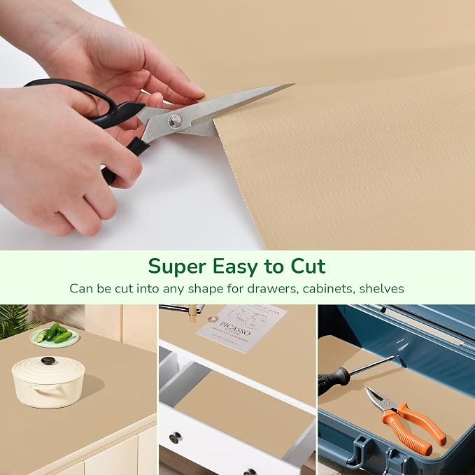 Drawer and Shelf Liner for Kitchen, Non-Slip Non-Adhesive Cabinet Liners for Cupboard, Dresser, Shelves, Tool Box, Pantry, Thickened Easy Install, Strong Grip, 23.6In x 20FT, Beige