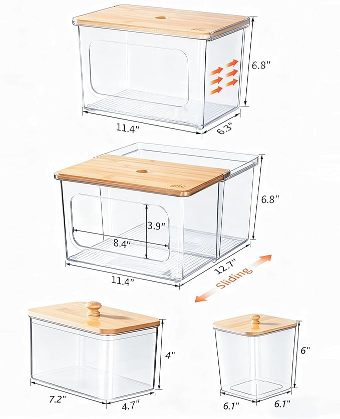iCASA Trash Bag and Pod Dispenser - 5 in 1 Acrylic Under Sink Organizer with Bamboo Lid, Holds Garbage Bags, Dishwasher Pods, Laundry Tabs, Dryer Sheets & Balls for Kitchen, Pantry, Laundry Room