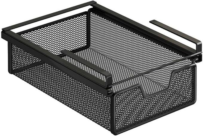 under Shelf Basket Black Decoration Space Saving Portable Hanging Pullout Drawer Basket Organizer for Cupboard Laundry Room, Length 37 cm
