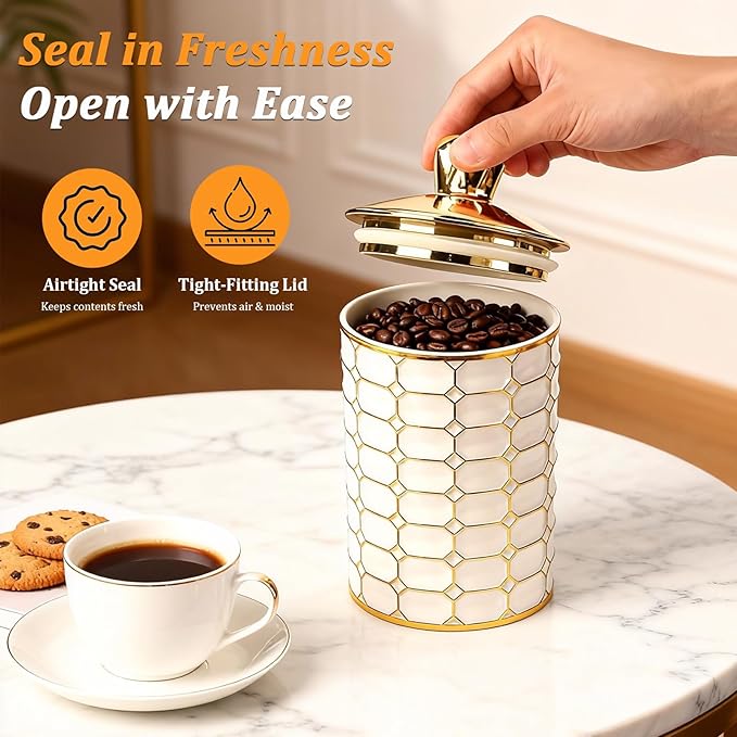 BigKing 3 Piece Plastic Canister Set for the Kitchen Counter - Sugar and Flour Containers with Airtight Lids for Countertops, Coffee and Tea Storage, Farmhouse Decor (Half Circle Lid)