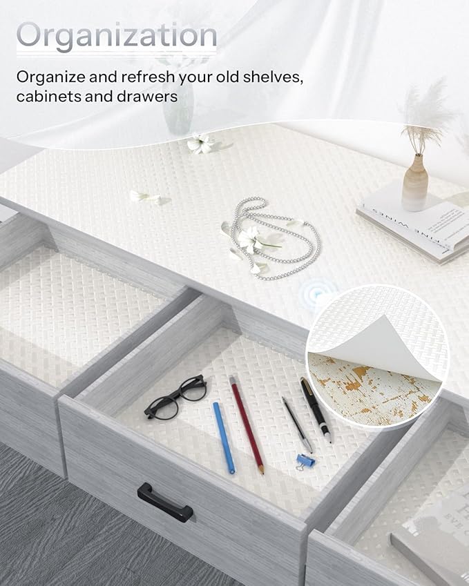 Shelf and Drawer Liner for Kitchen Cabinet, Non-Adhesive 18in x 240in Waterproof Contact Paper Refrigerator Liners Thickened Durable EVA Material Non Slip Mat for Dresser Cupboard Pantry Protector