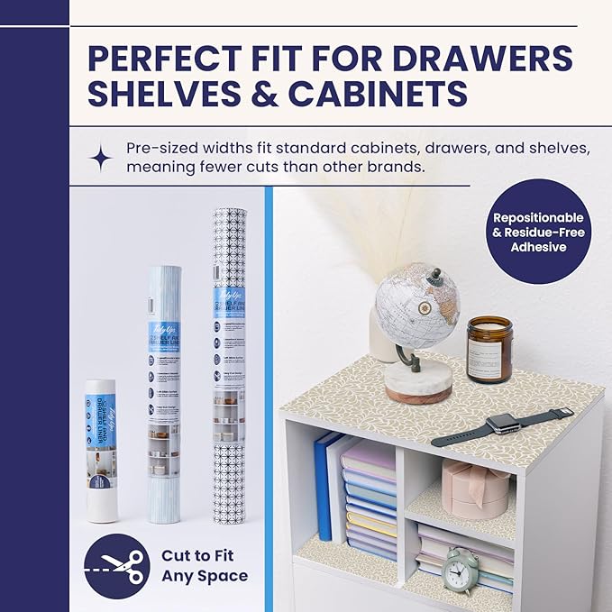 Adhesive Shelf Liner — Waterproof Felt Cabinet Liner & Contact Paper for Kitchen Organization — Soft Glide Drawer Liners, Under Sink & Shelf Covers (Sandstone Petals, 23.75in x 6ft, 2-Pack)