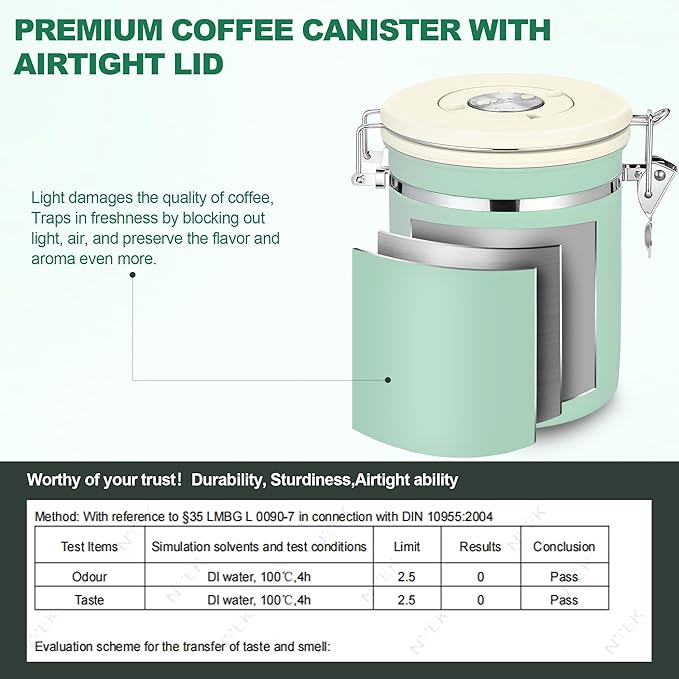 ShanSon Coffee Canister Airtight, Stainless Steel Bean Storage Container with Date Tracker & Scoop, Grounds Sugar Flour Tea Cereal Fits Kitchen Pantry, Ideal Gift for Coffee Lovers,22oz,Green