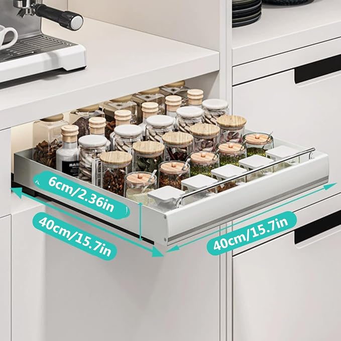 Stainless Steel Pull Out Cabinet Organizer, Pull Out Drawers for Cabinets, Slide Out Drawers for Kitchen Cabinets, Bathroom Cabinet Organizer, Pantry, No Drill,15.7" w*15.7" dx2.36 h