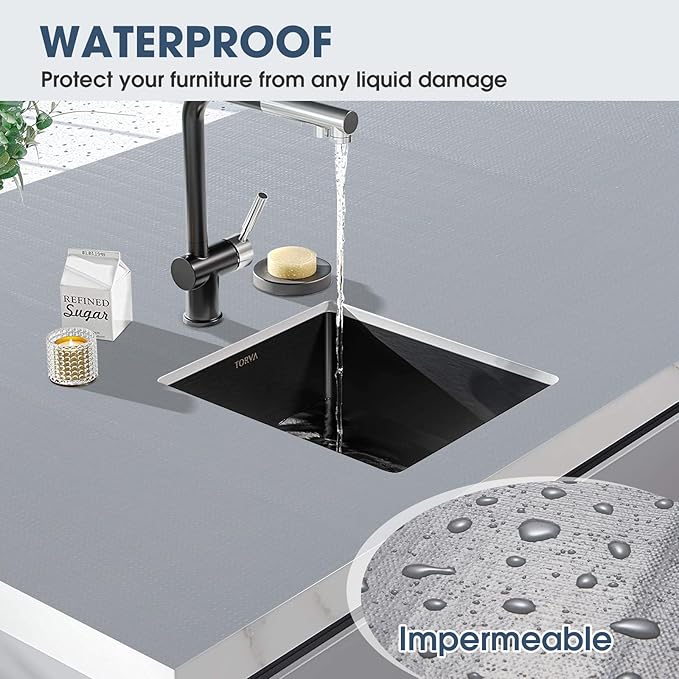 Drawer and Shelf Liner, Non-Slip Kitchen Cabinet Liners Non-Adhesive Thick Strong Grip Waterproof Washable Mats Protect Dresser Shelves Cupboard Bathroom Cabinets, Pure Gray, 24 in X 30 FT