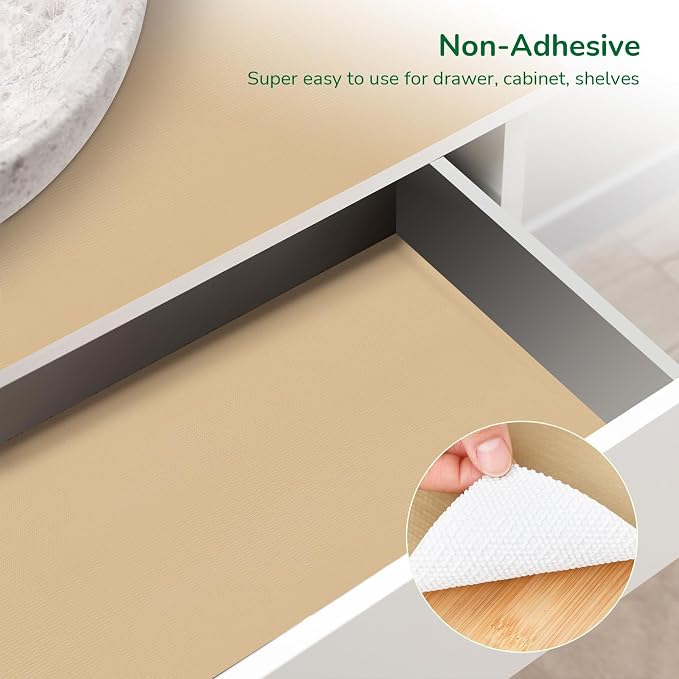 Drawer and Shelf Liner for Kitchen, Non-Slip Non-Adhesive Cabinet Liners for Cupboard, Dresser, Shelves, Tool Box, Pantry, Thickened Easy Install, Strong Grip, 11.8In x 20FT, Beige