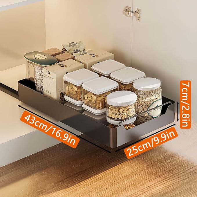 cupboardPull Out Drawer Kitchen Telescopic Drawer Retrofit Pull Slide Out Drawer with Handle Storage Shelves for Kitchen Cabinets with Adhesive Film Pull Out Drawer No Drilling