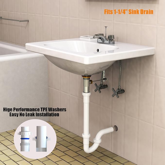 Bathroom Sink Drain Kit,for Most 1-1/4” Bathroom & Kitchen Sink Drain Repair,1-1/4” P Trap or S Trap Sink Plumbing Kit,Sink Pipe Replacement Parts