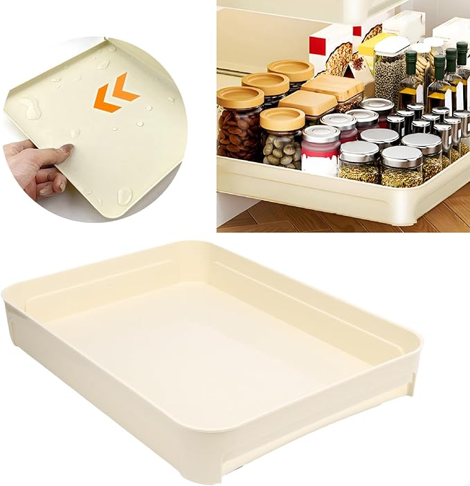 Pull Out Cabinet Organizer No Drill Slide Out Drawer Under Sink Storage Tray with Sliding Rail for Kitchen Bathroom Durable PP Material 42.5x30.5x7.5cm