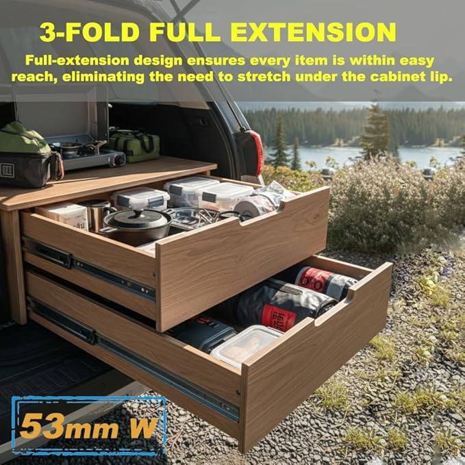 Heavy Duty 16" Drawer Slides, Full Extension Ball Bearing, 300LB | 53MM Width, 3-Fold Design, Side Mount, Smooth & Quiet Operation, for Cabinets, Drawers, Workbenches