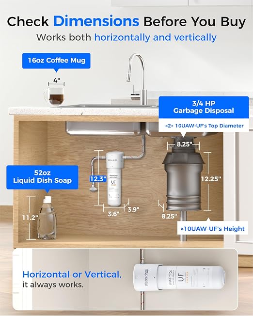 Waterdrop 10UAW-UF 0.01 μm Ultra Filtration Under Sink Water Filter System, 1 Year, Reduces Lead, Chlorine, Bad Taste & Odor, Connects Directly to Your Faucet