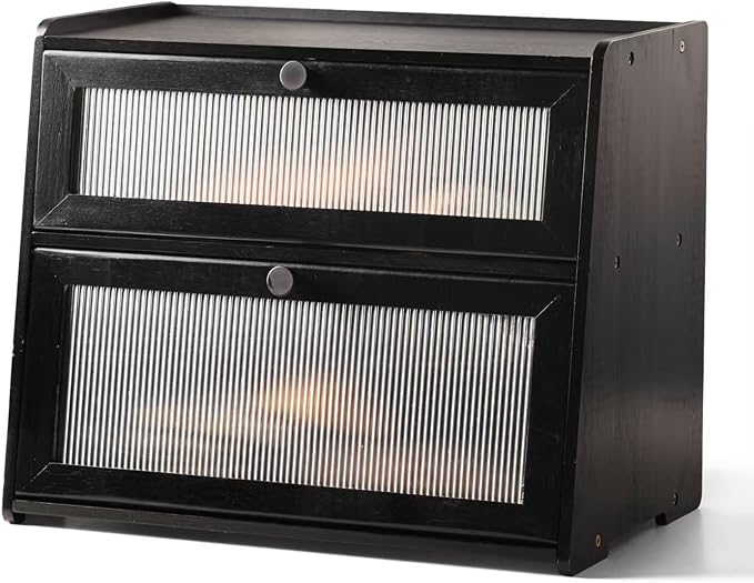 Double layer Bread Box for Kitchen Countertop Vitamin Bottle Storage Supplement Bottle Organizer Vitamin Organizer(Black)