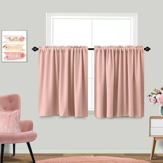 KOUFALL Blush Pink Blackout Curtains for Bedroom Girls Short Small Window Curtains for Girls Room Bathroom 34 x 24 Inch Length