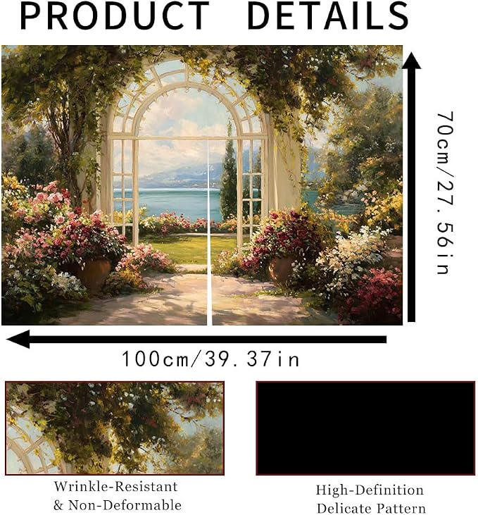 Self Adhesive Secret Garden Cabinet Curtain for Mother's Day, 39x28 Inch Lake Scenery Under Sink Skirt No Drill, Spring Cleaning Kitchen Decor, Hook and Loop Laundry Valance