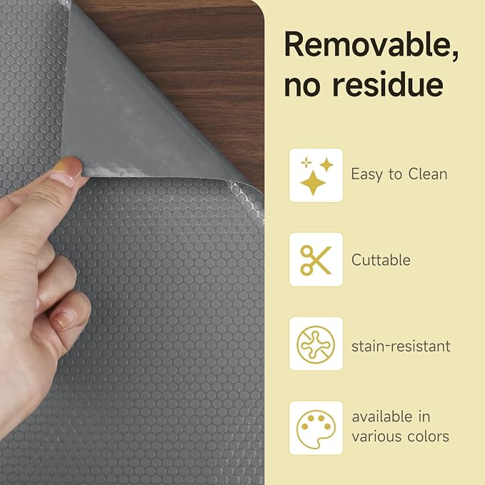 WochiTV Adhesive Shelf Liner 11.8 X 120 Inches Peel and Stick Kitchen Liner for Cabinets, Drawers Removable Protector Mat Waterproof Contact Covering for Dresser Pantry Countertops Shelves, Gray