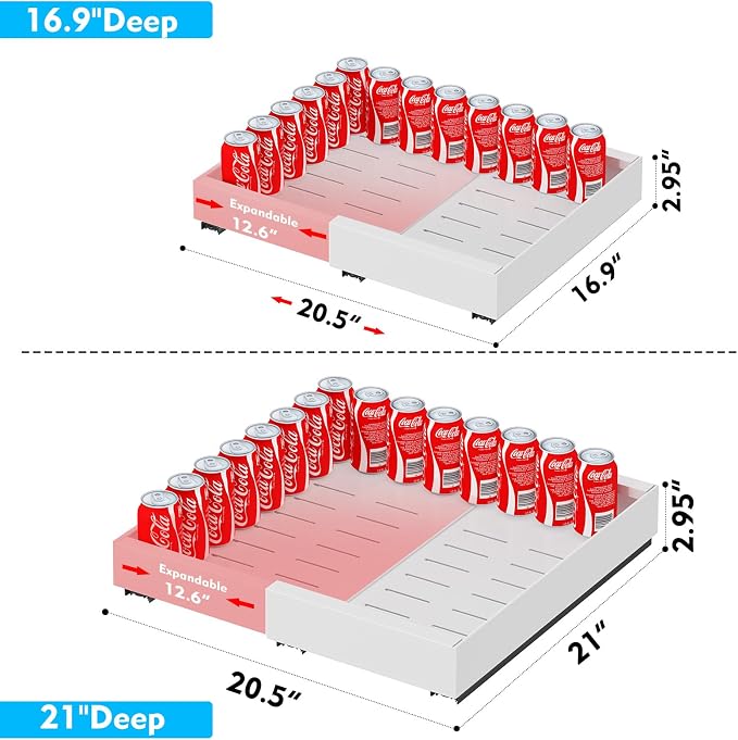 YFXCVSL Expandable Pull Out Drawers (12.6''-20.5''), Slide Out Cabinet Organizers with Adhesive Nano Film for Kitchen Organization (White)