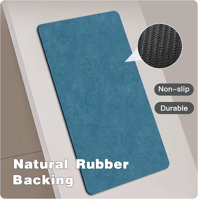 TYUU Toilet Rug, Thin Toilet Rugs U Shaped Washable Non Slip Absorbent Quick Dry Low Pile Toilet Mat, 20"x24" U Shape Denim Blue