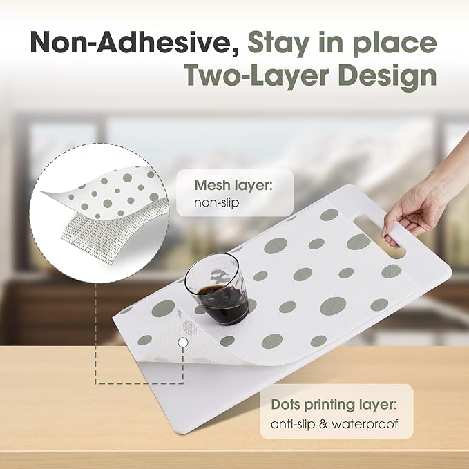 Drawer and Shelf Liner, Non-Slip Kitchen Cabinet Liners Non-Adhesive Thick Strong Grip Waterproof Washable Mats Protect Dresser Shelves Cupboard Bathroom Cabinets, Polka Dot, 12 in X 10 FT