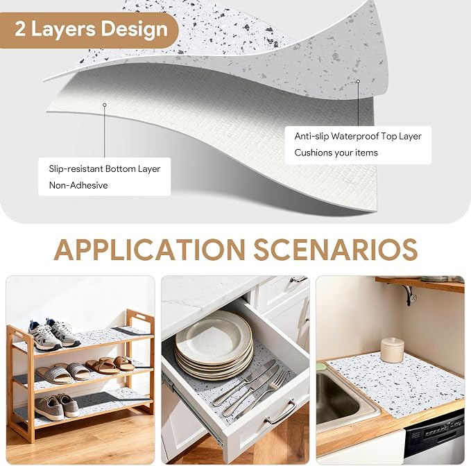 3Rolls*12'' X 120'' Shelf Liners Drawer Liner for Kitchen Cabinet Non Adhesive, Strong Grip Anti Slip Cabinet Liners for Shelves, Oil-Proof Waterproof Cupboard Liner