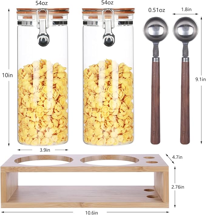 KKC Nut Storage Containers with and Scoops, 2 Pack (50 oz / 1.5L) - Glass Nut Jars with Bamboo Lids, Kitchen Counter Nut Storage for Almonds Cashews Walnuts