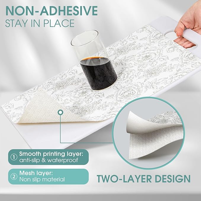 Drawer and Shelf Liner, Non-Slip Kitchen Cabinet Liners Non-Adhesive Thick Strong Grip Waterproof Washable Mats Protect Dresser Shelves Cupboard Bathroom Cabinets, Rose, 24 in X 20 FT