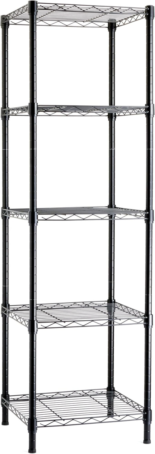 Amazon Basics 5-Shelf Tower Adjustable Storage Shelving Unit for Garage, Rust-Resistant Steel, 150 lbs Per Shelf, 16"W x 16"D x 54"H, Black