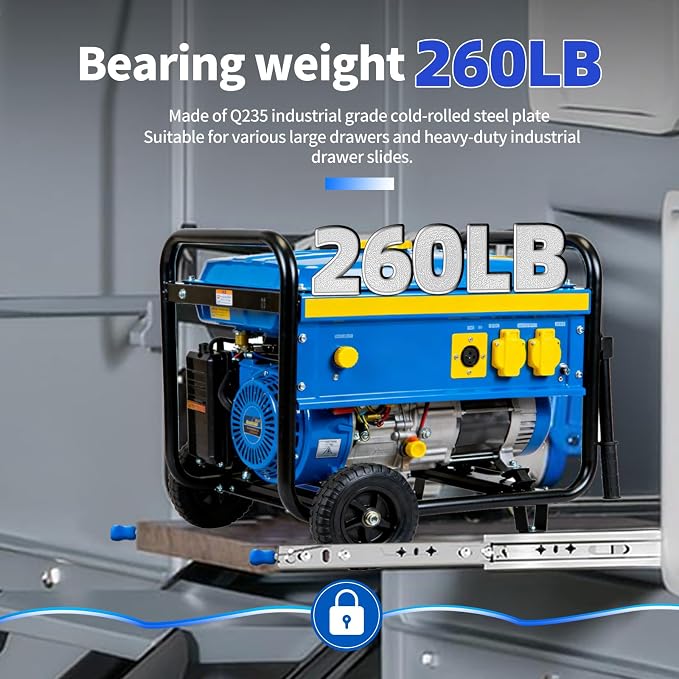 SLIDEWAY 260 Lbs Heavy Duty Locking Drawer Slides 1 Pair 12 14 16 18 20 24 26 30 32 40 Inch Full Extension Ball Bearing Sliding Rails Cabinet Runners Tracks RV Glides (53mm Wide with Lock)-20"