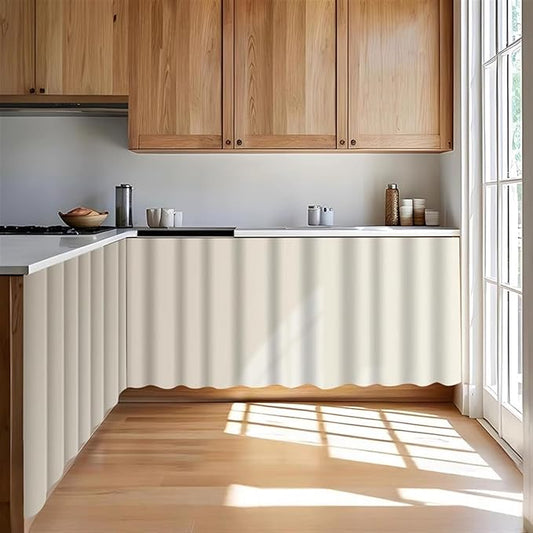 Under Sink Curtain for Closet, Privacy Short Cabinet Curtain Self Stick Adhesive Desk Skirt for Kitchen Classroom, Beige, 39" W x 32" L